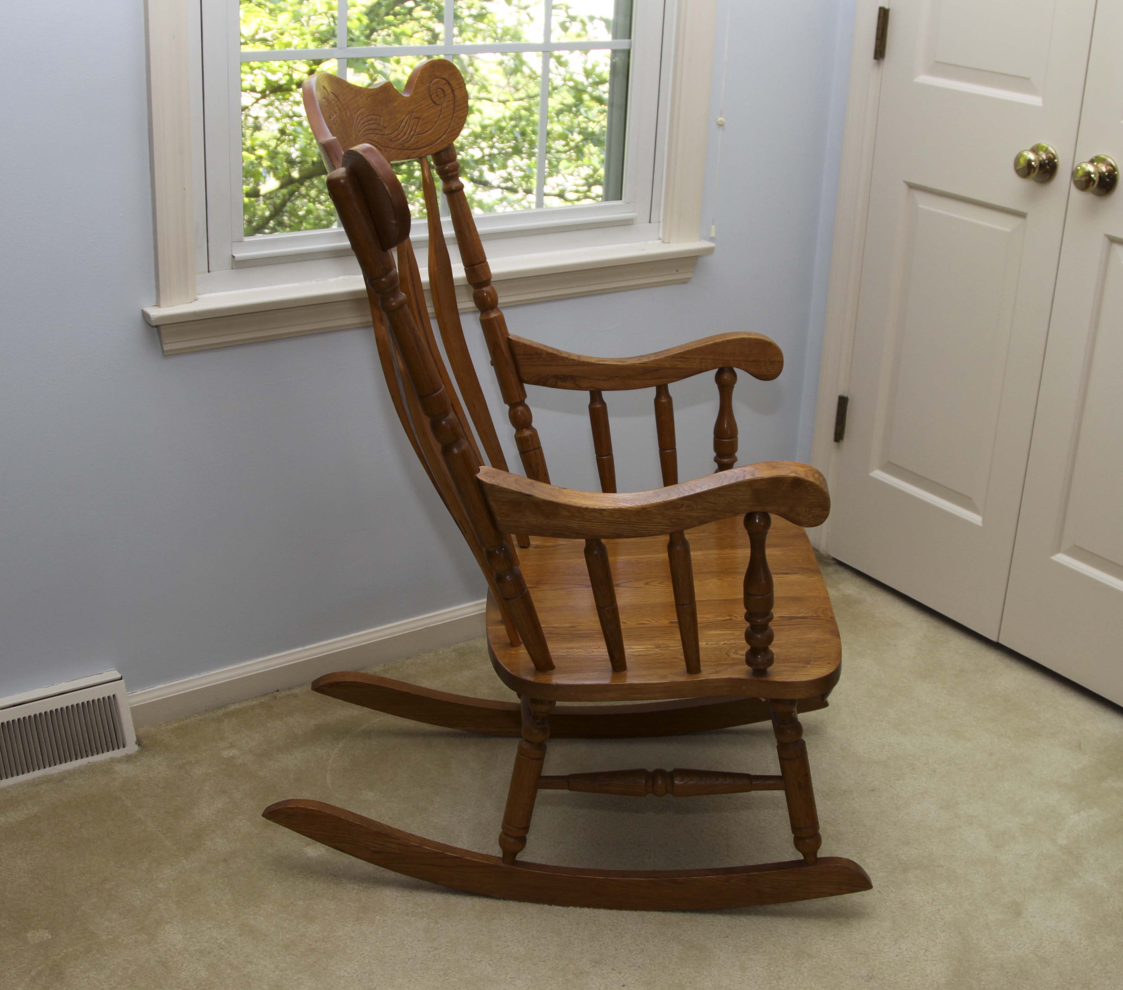 Carved Oak Wood  Rocking Chair