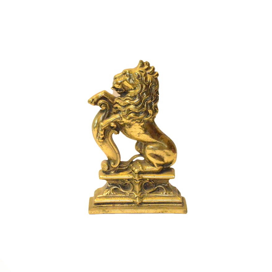 Antique English Brass Lion Door Stopper