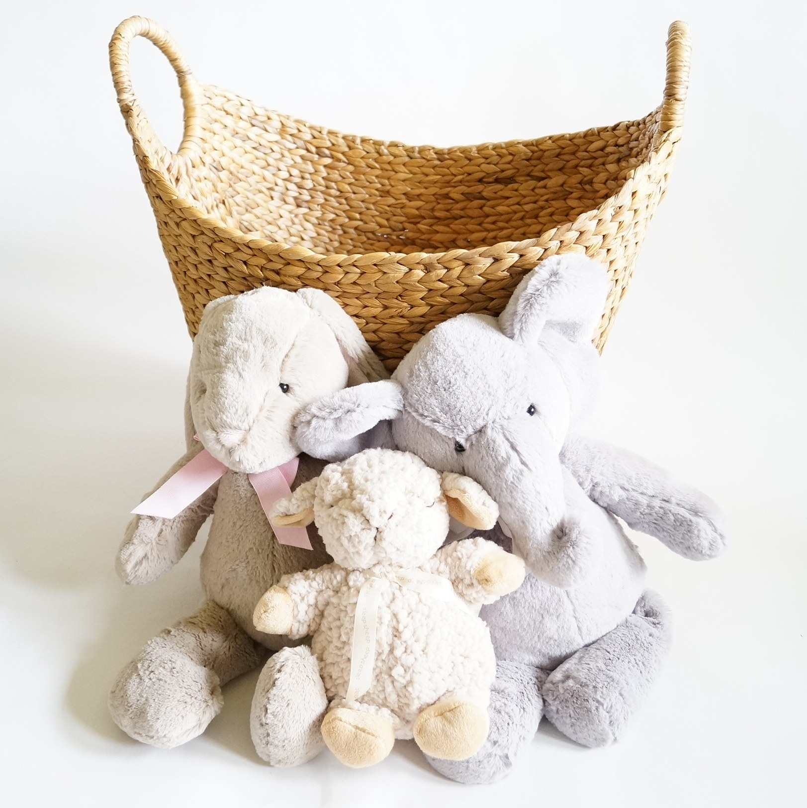 Basket of Stuffed Animals and Sleep Sheep