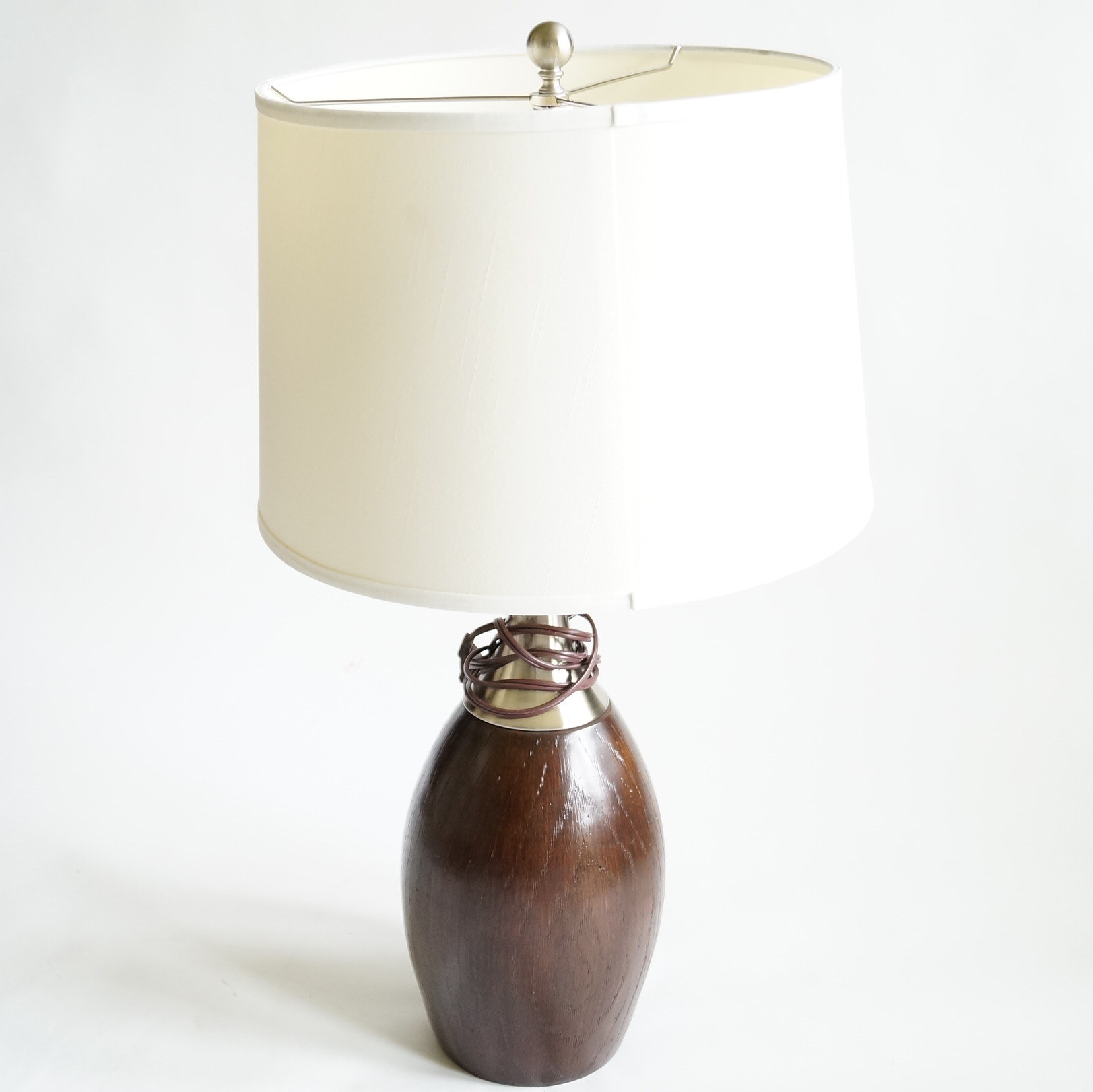 Silver and Brown Wood Lamp