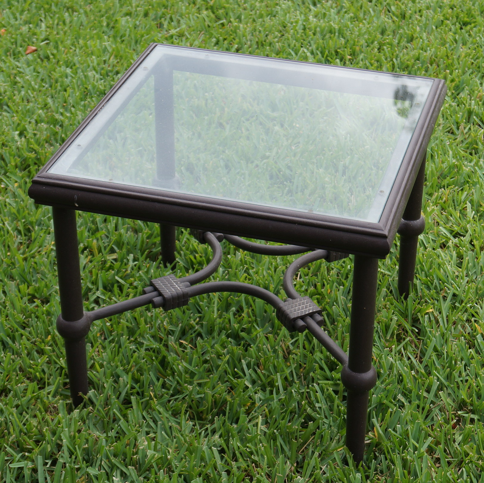 Wrought Iron and Glass Outdoor Side Table