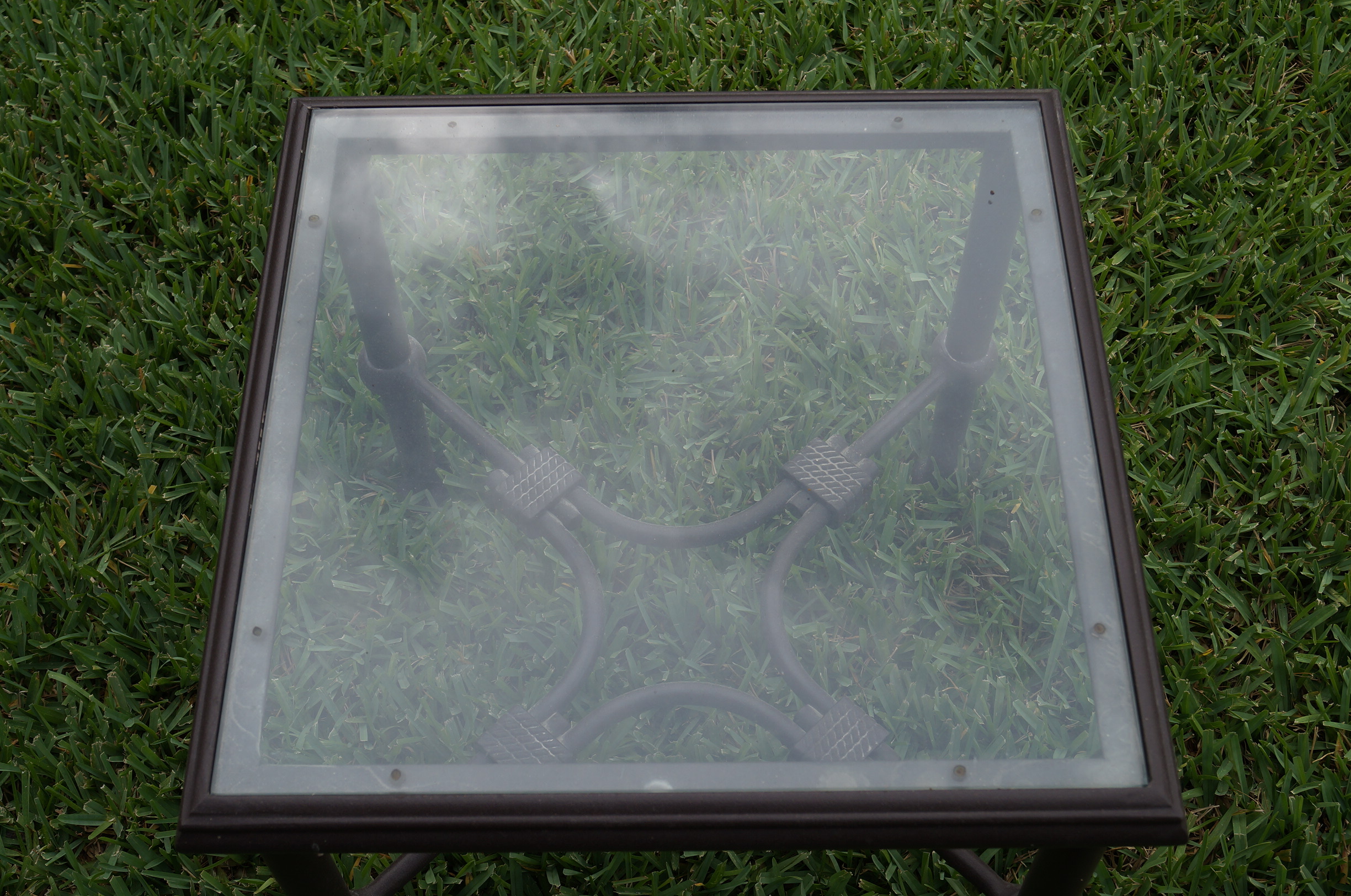 Wrought Iron and Glass Outdoor Side Table