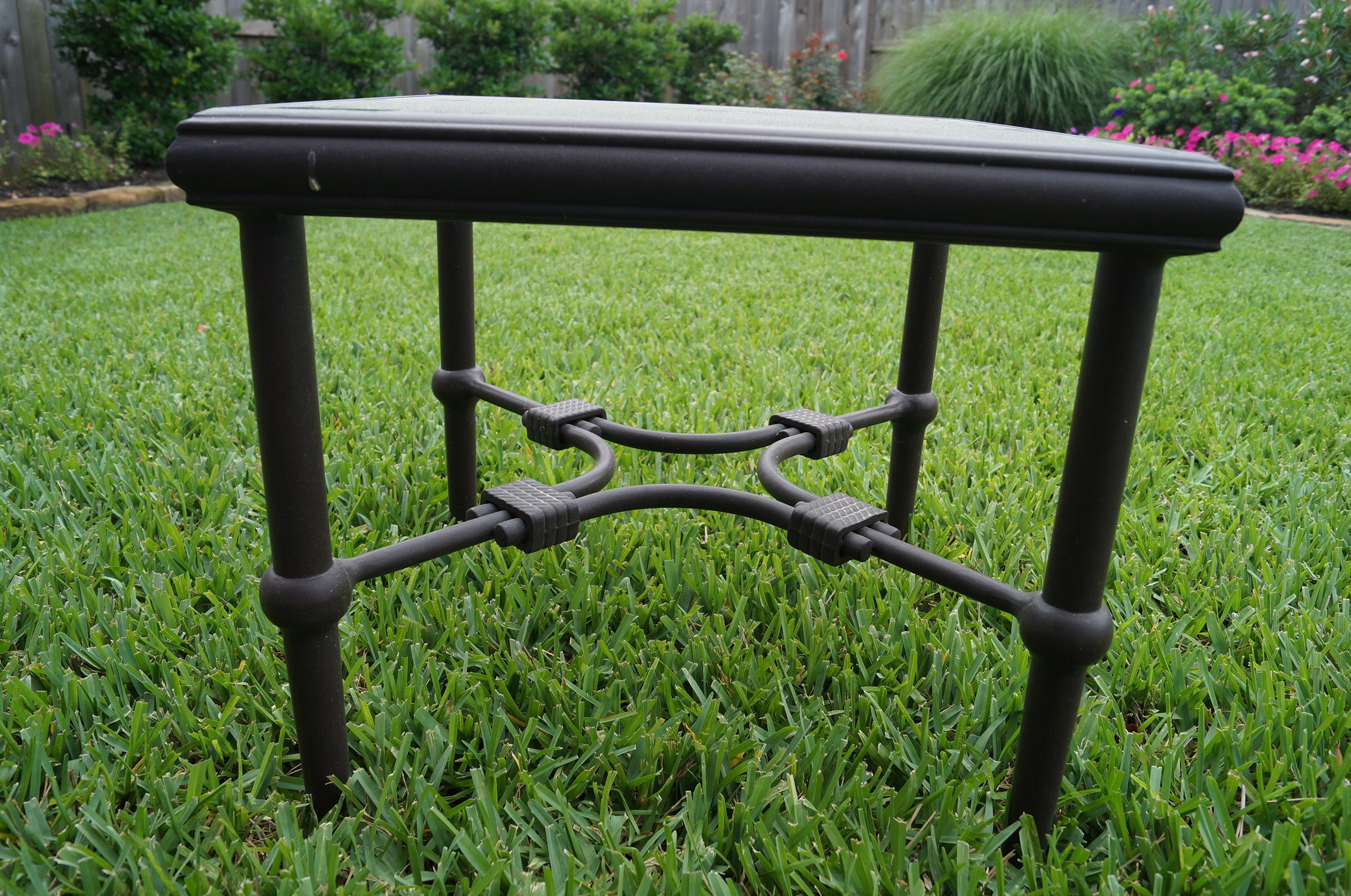 Wrought Iron and Glass Outdoor Side Table