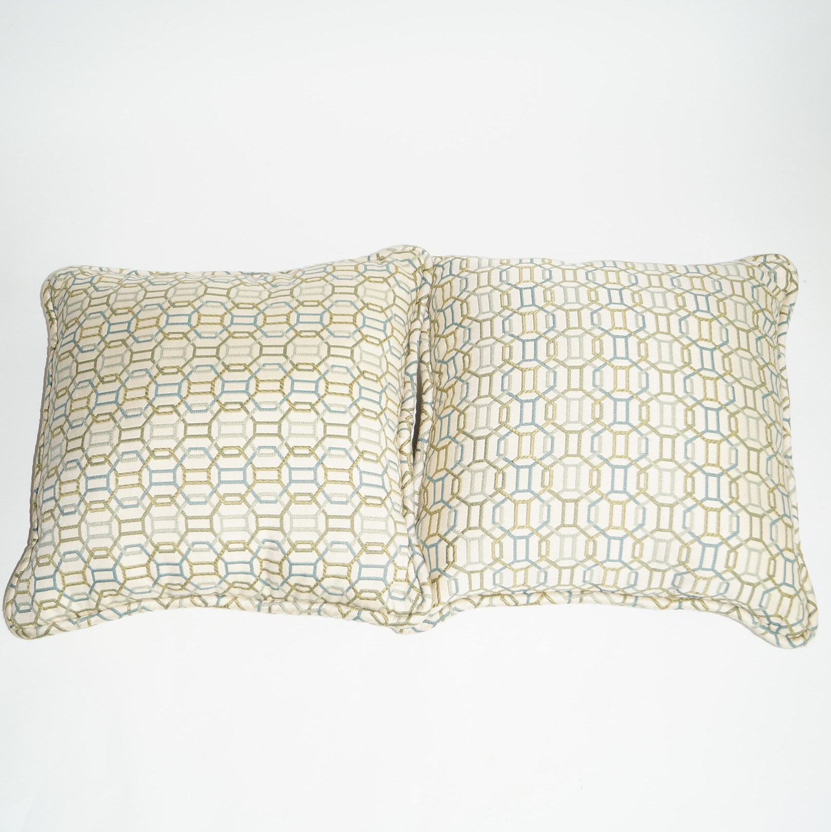 Two Green an Blue Geometric Pillows
