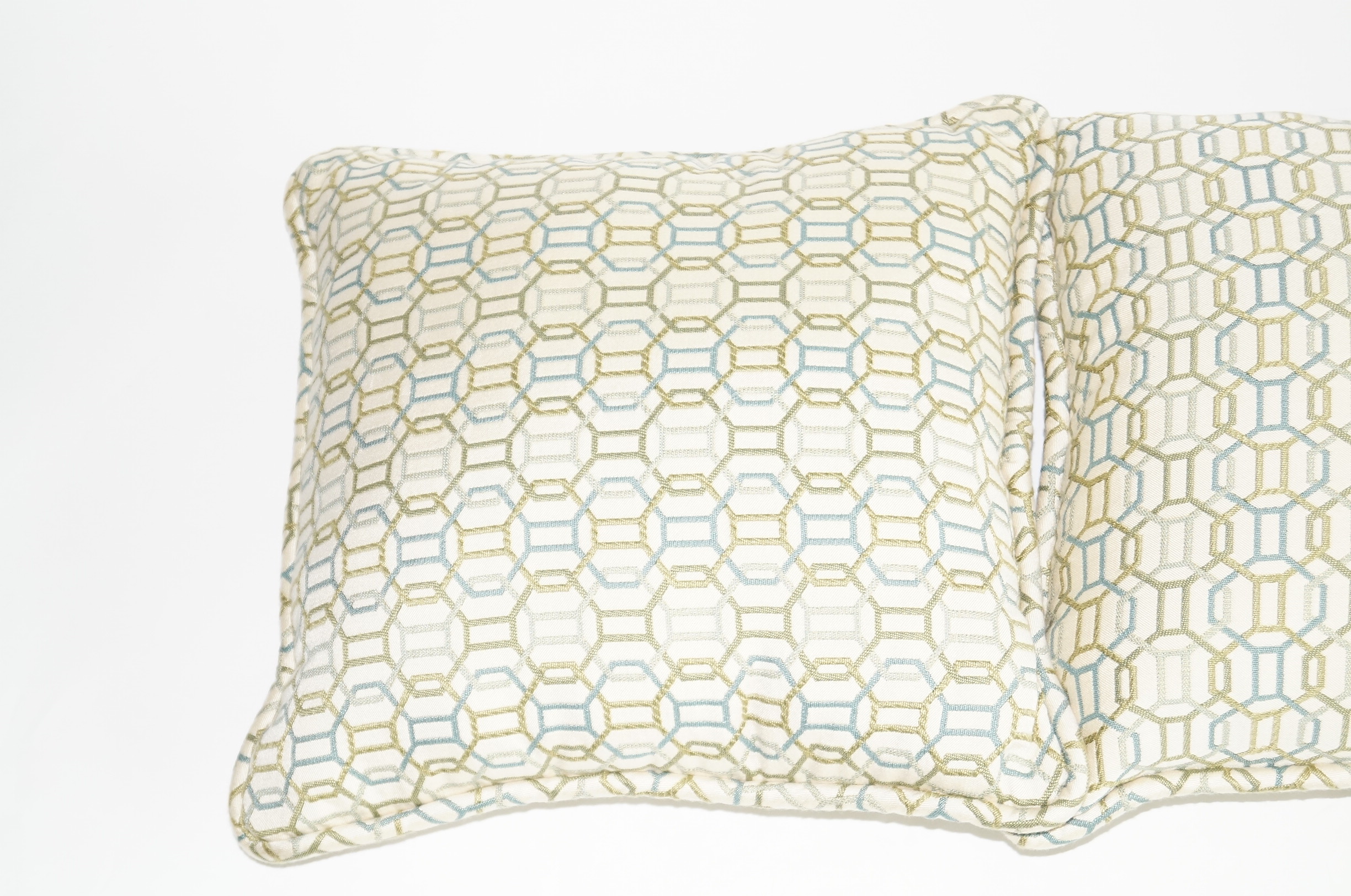 Two Green an Blue Geometric Pillows