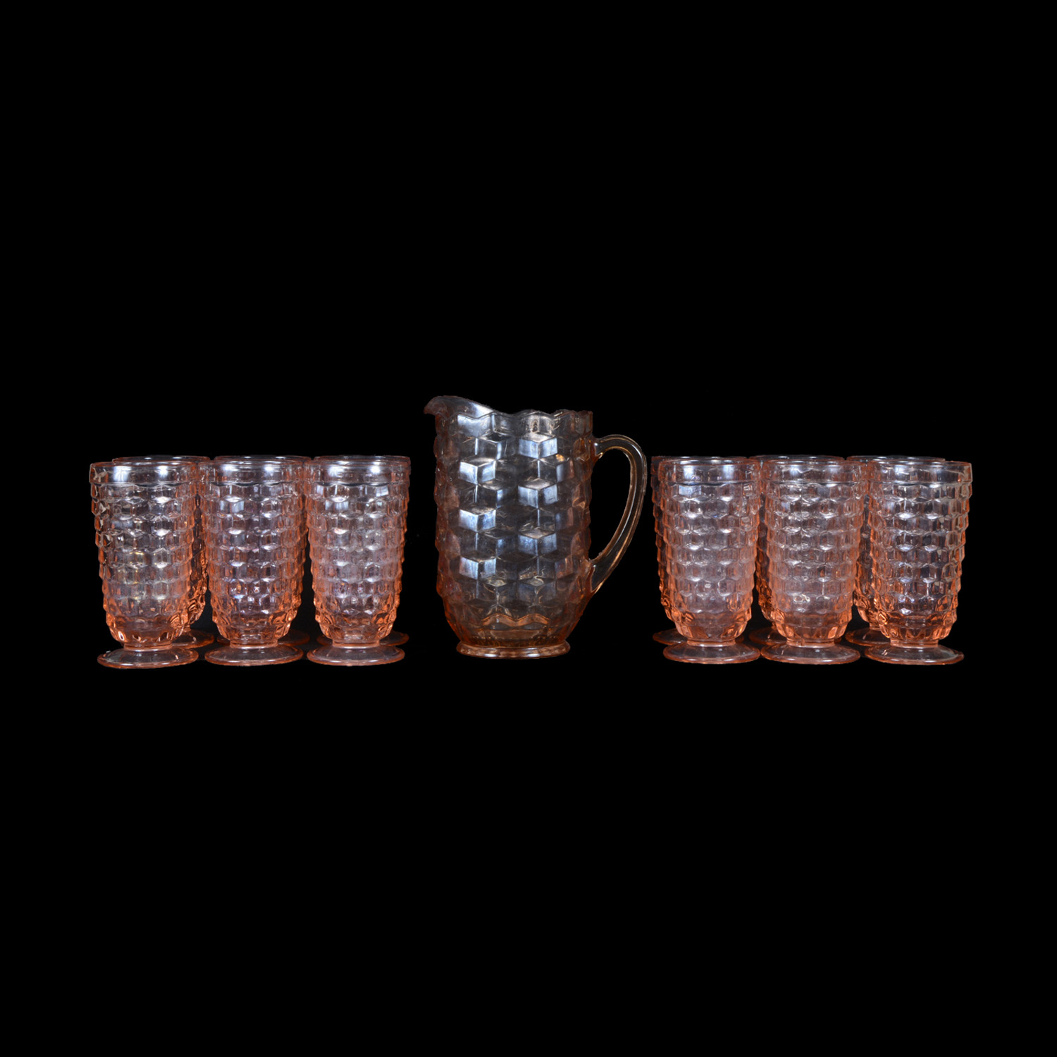 Pink Depression Glass Pitcher with Tumblers