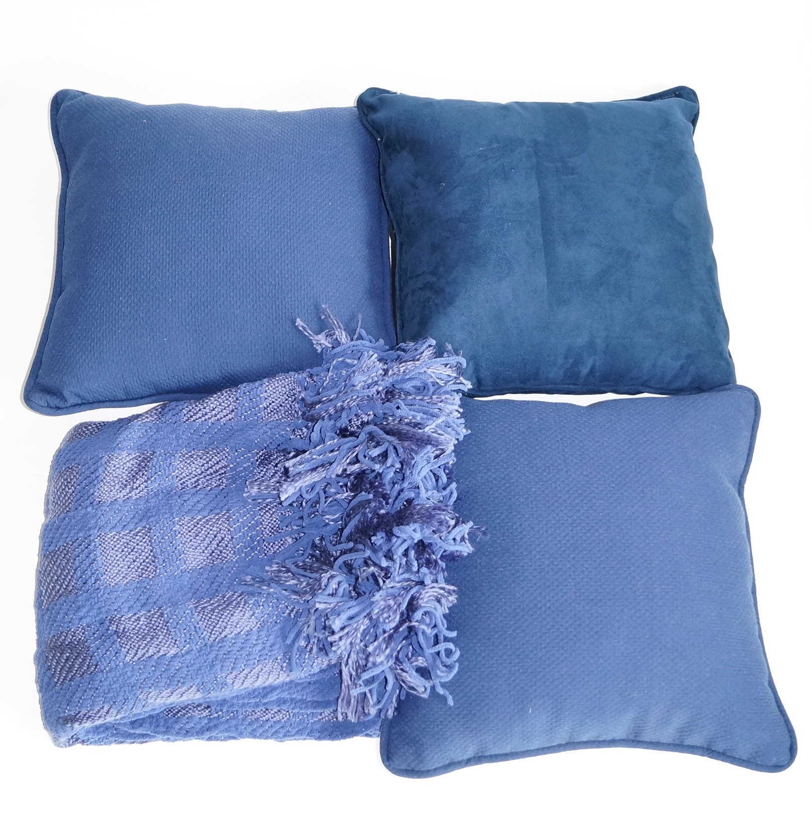 Three Blue Pillows and Throw