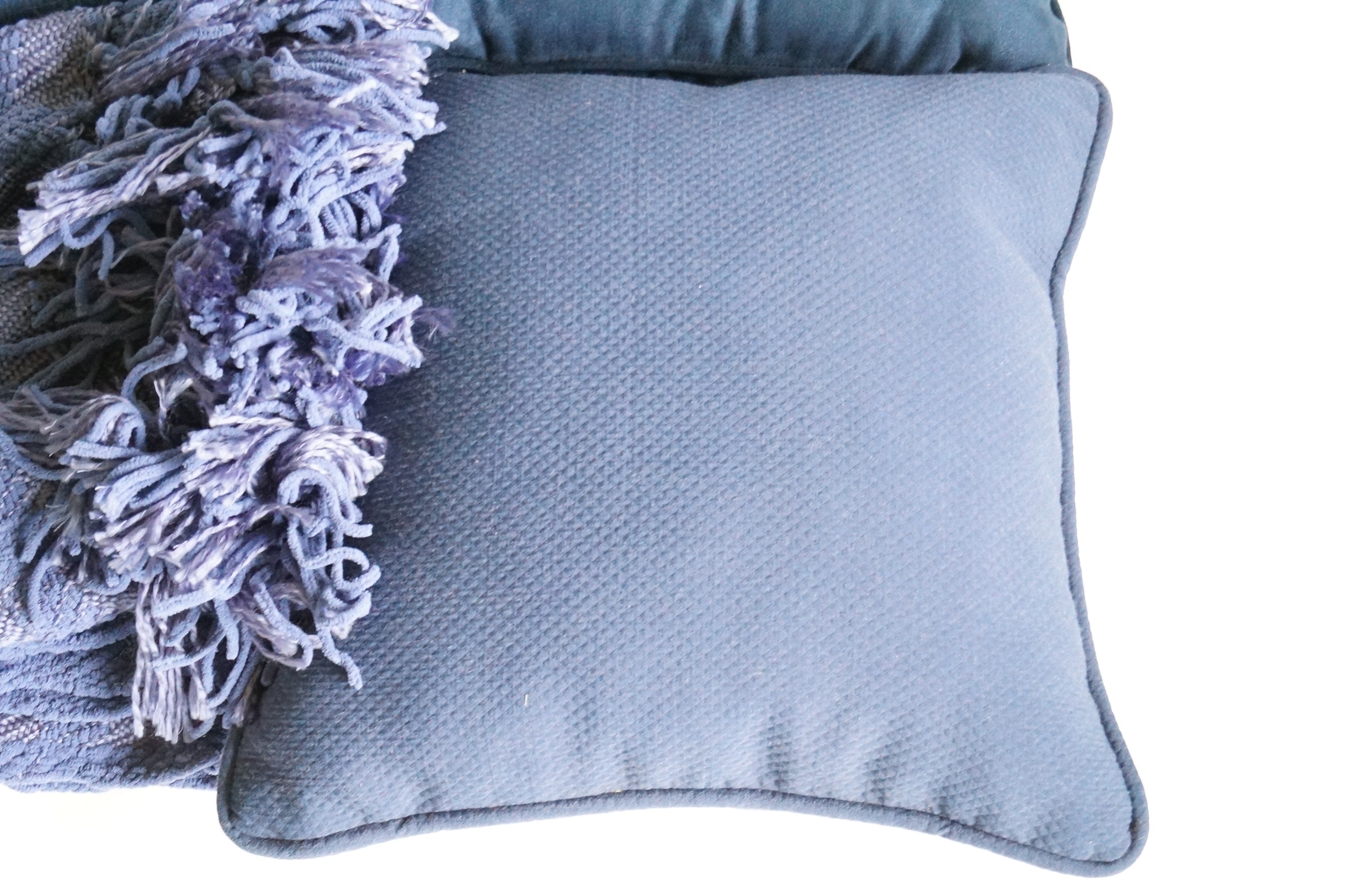 Three Blue Pillows and Throw