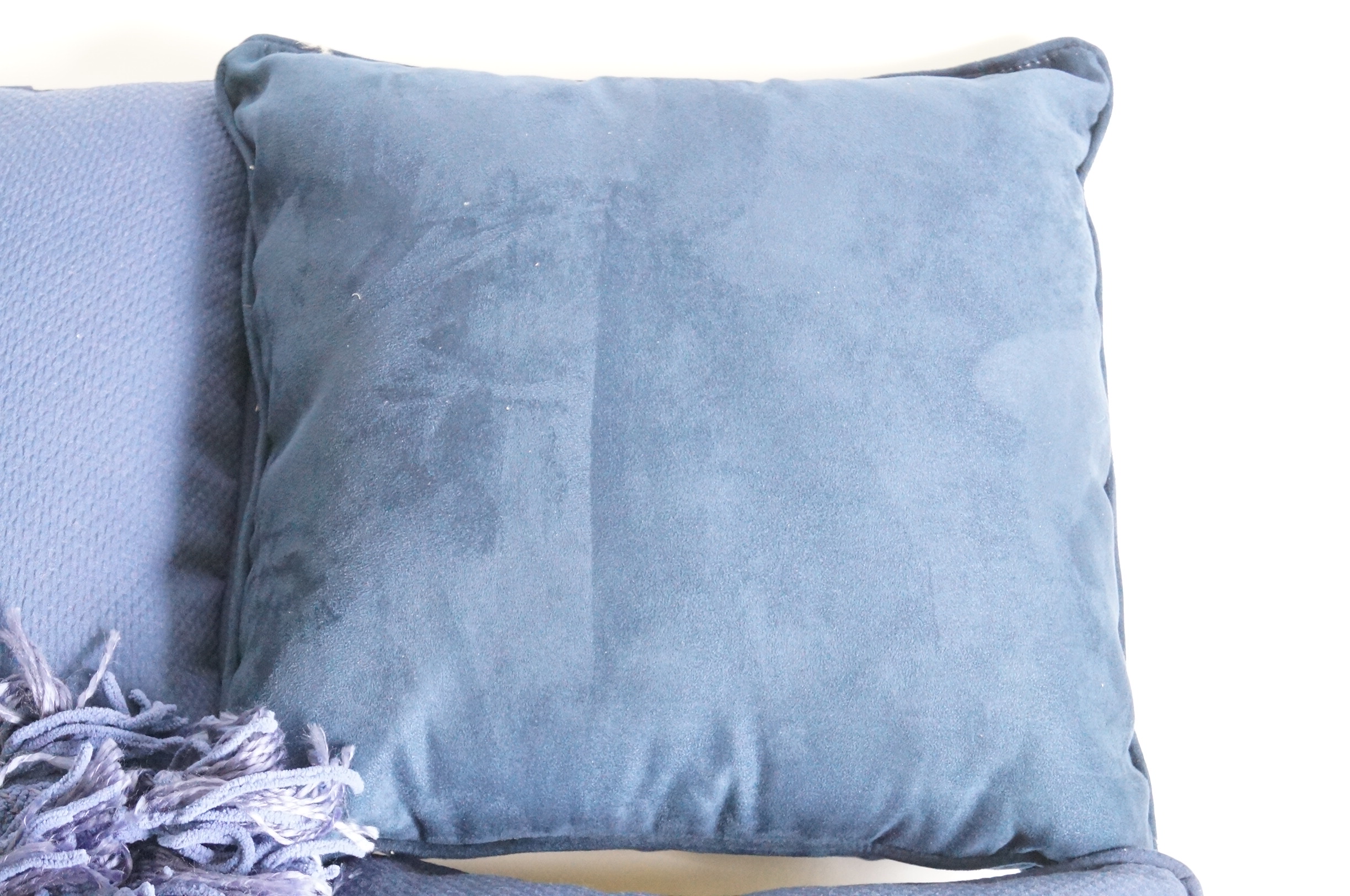 Three Blue Pillows and Throw