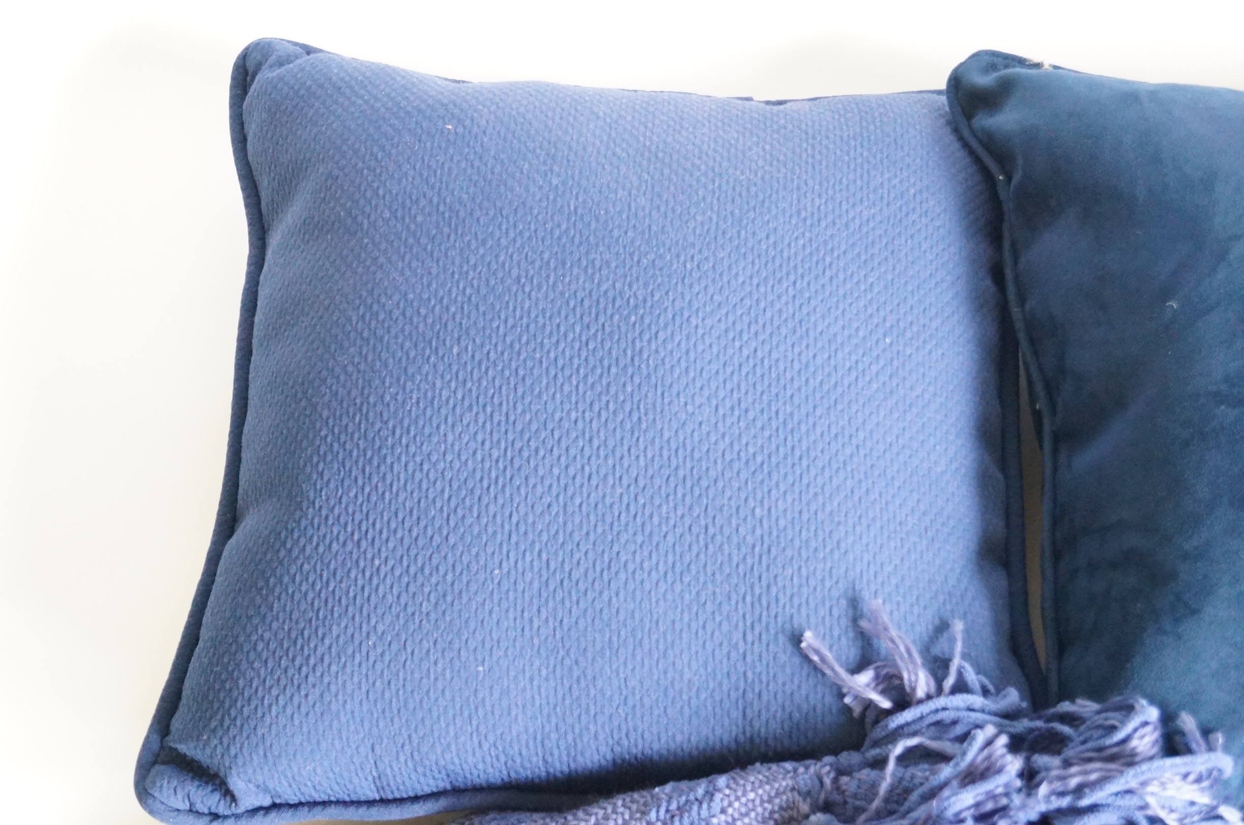 Three Blue Pillows and Throw