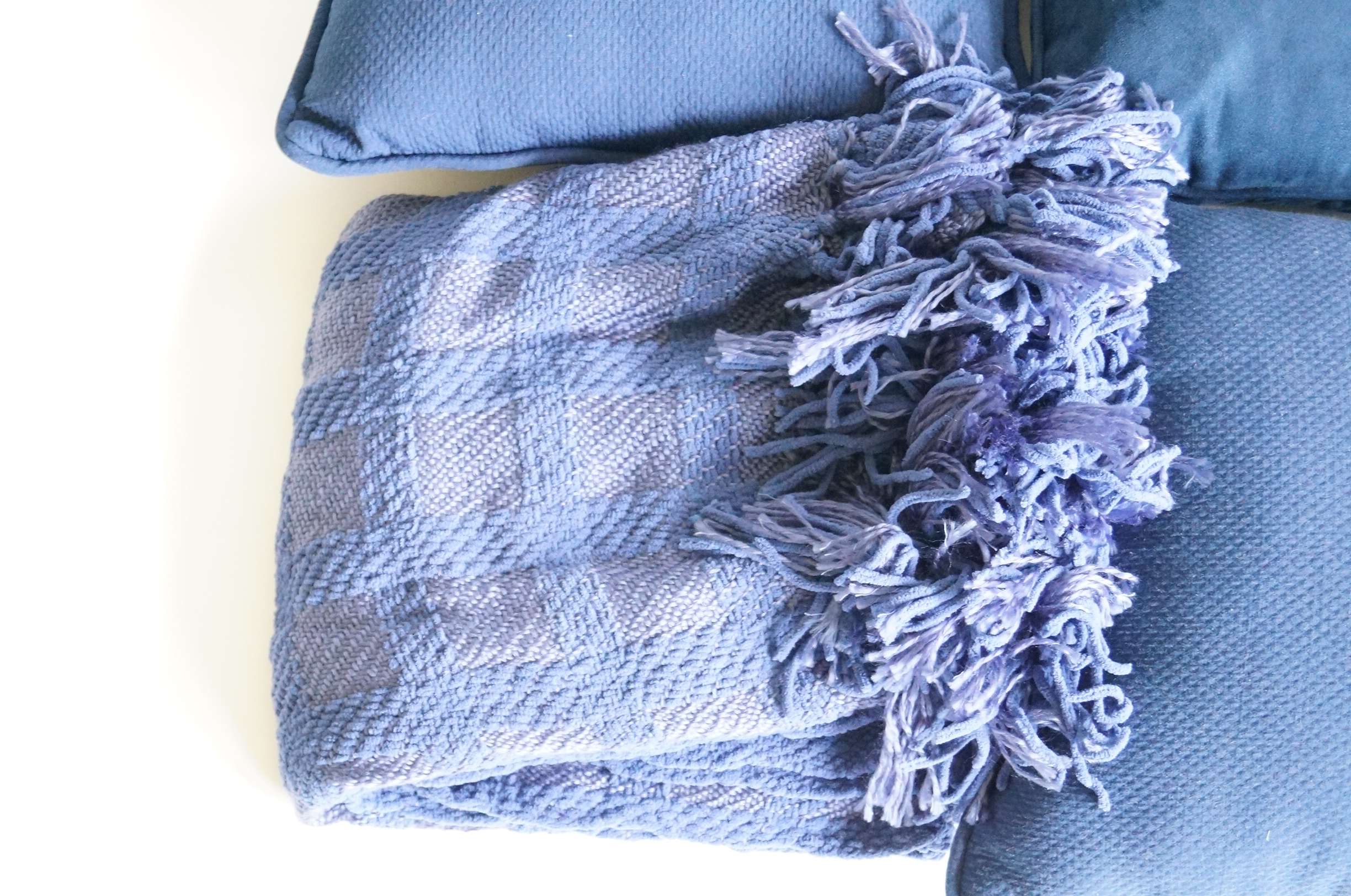 Three Blue Pillows and Throw