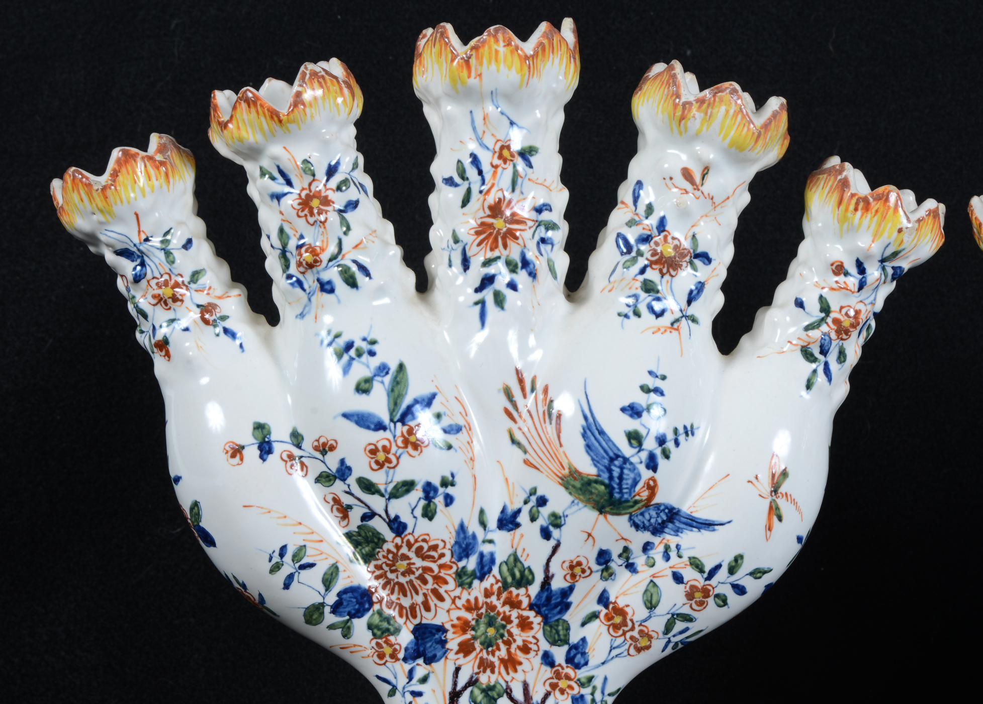 Pair of Vintage Polychrome Tulipiere Faience Vases