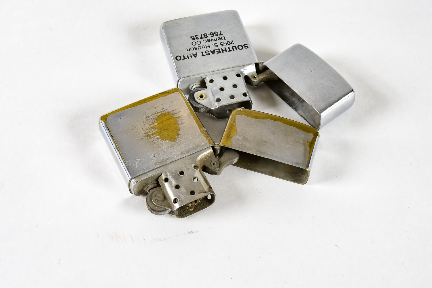 Vintage Metal Match Holder and Zippo Lighter Set