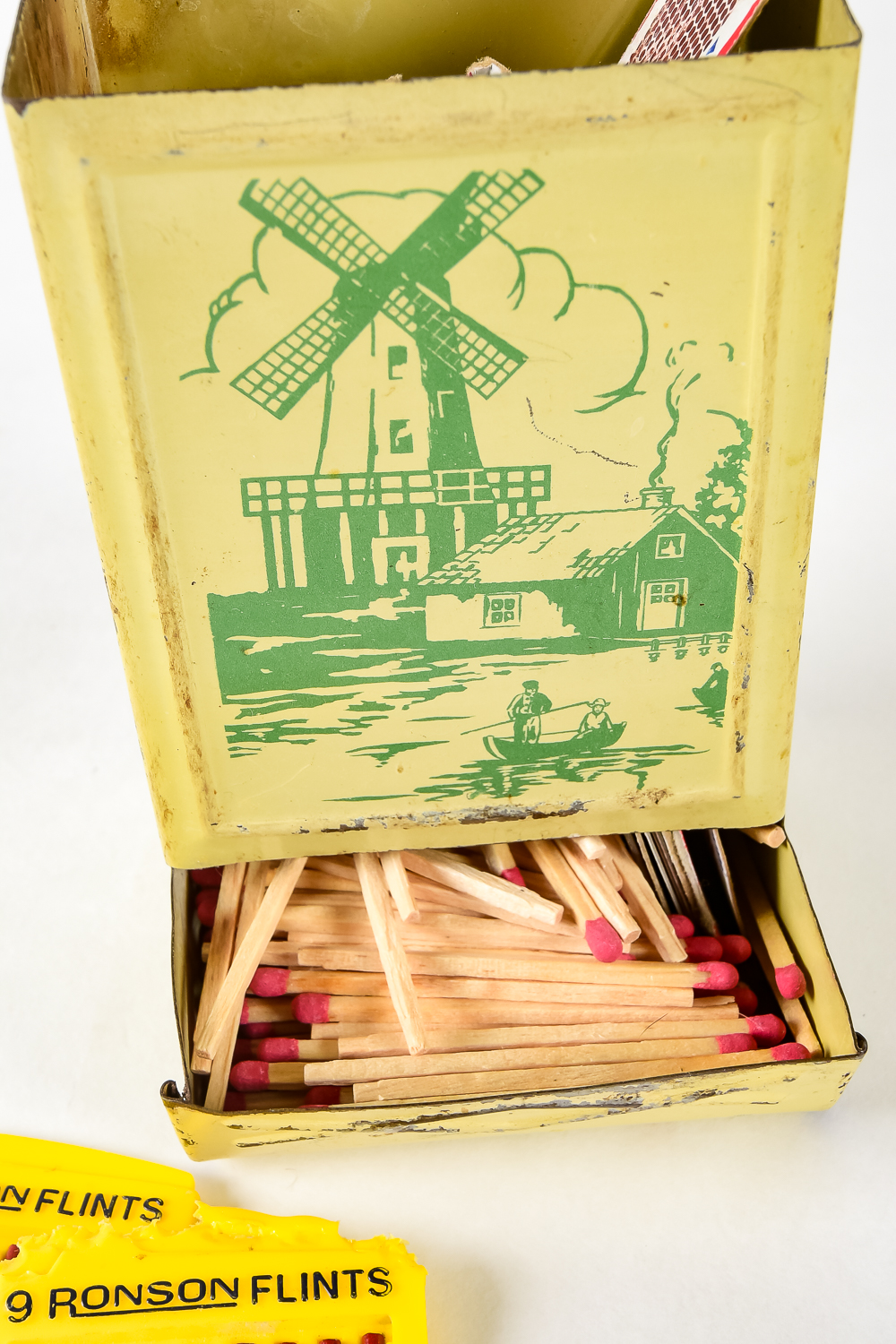 Vintage Metal Match Holder and Zippo Lighter Set