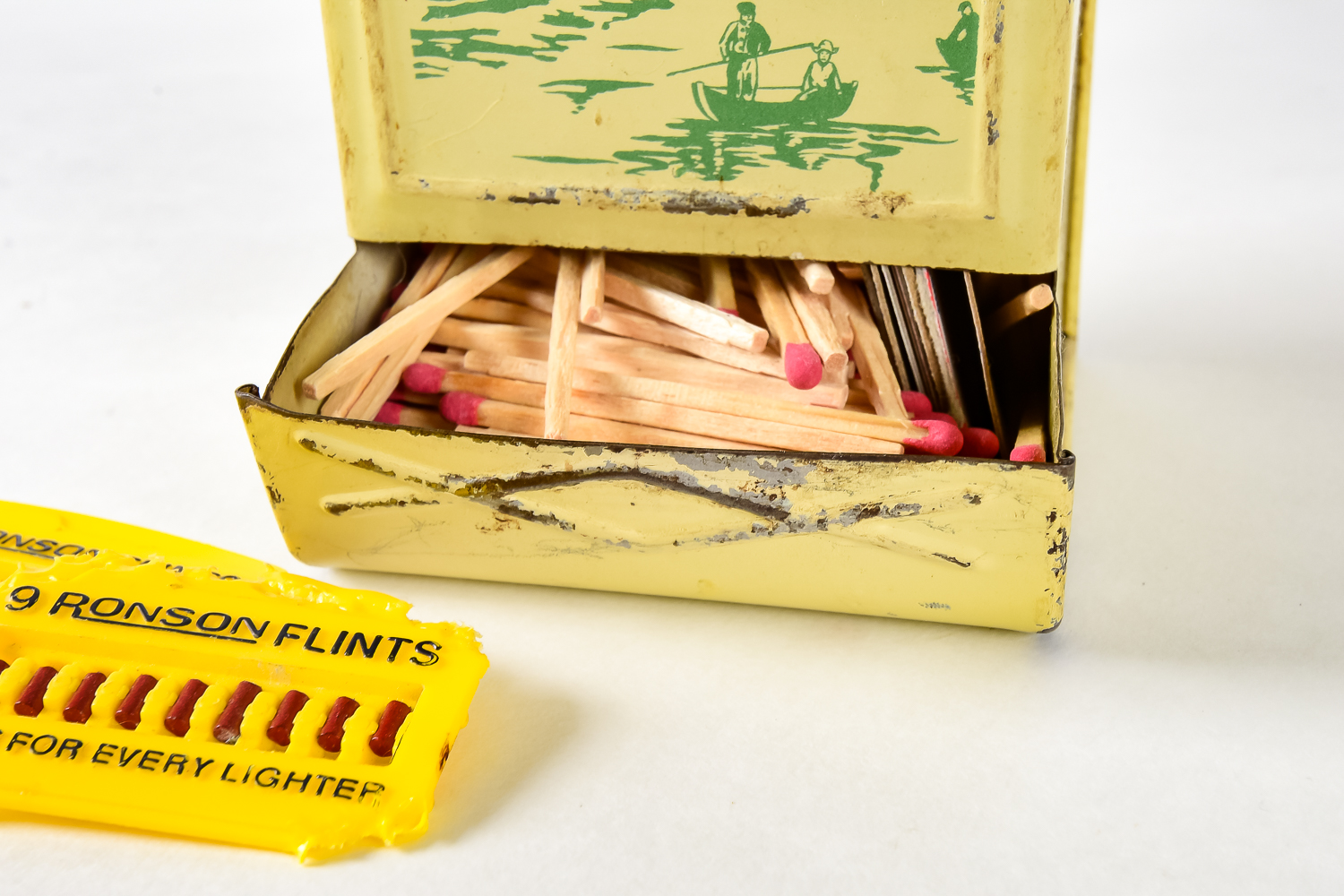 Vintage Metal Match Holder and Zippo Lighter Set