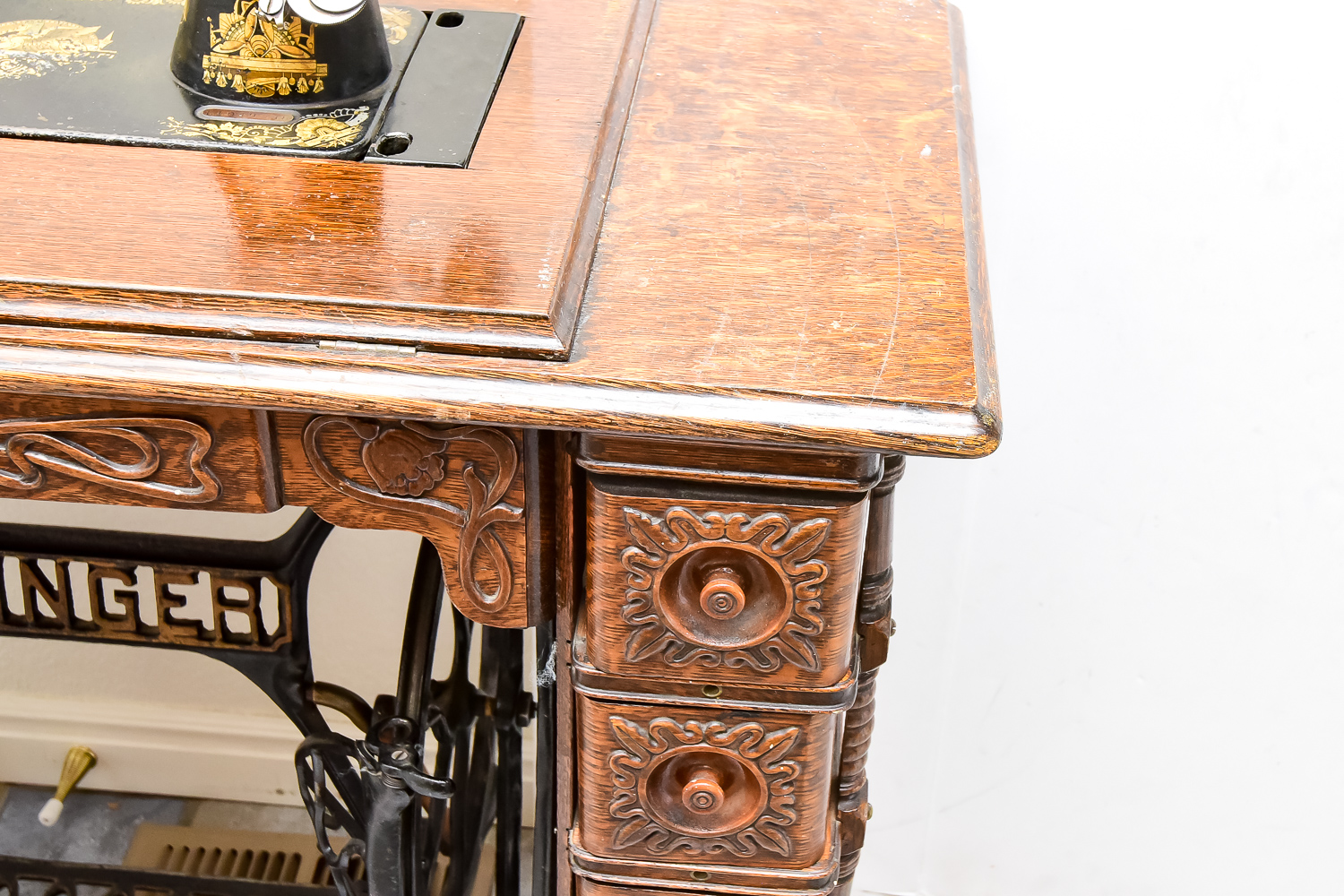 Ornate Antique Singer Sewing Machine and Table