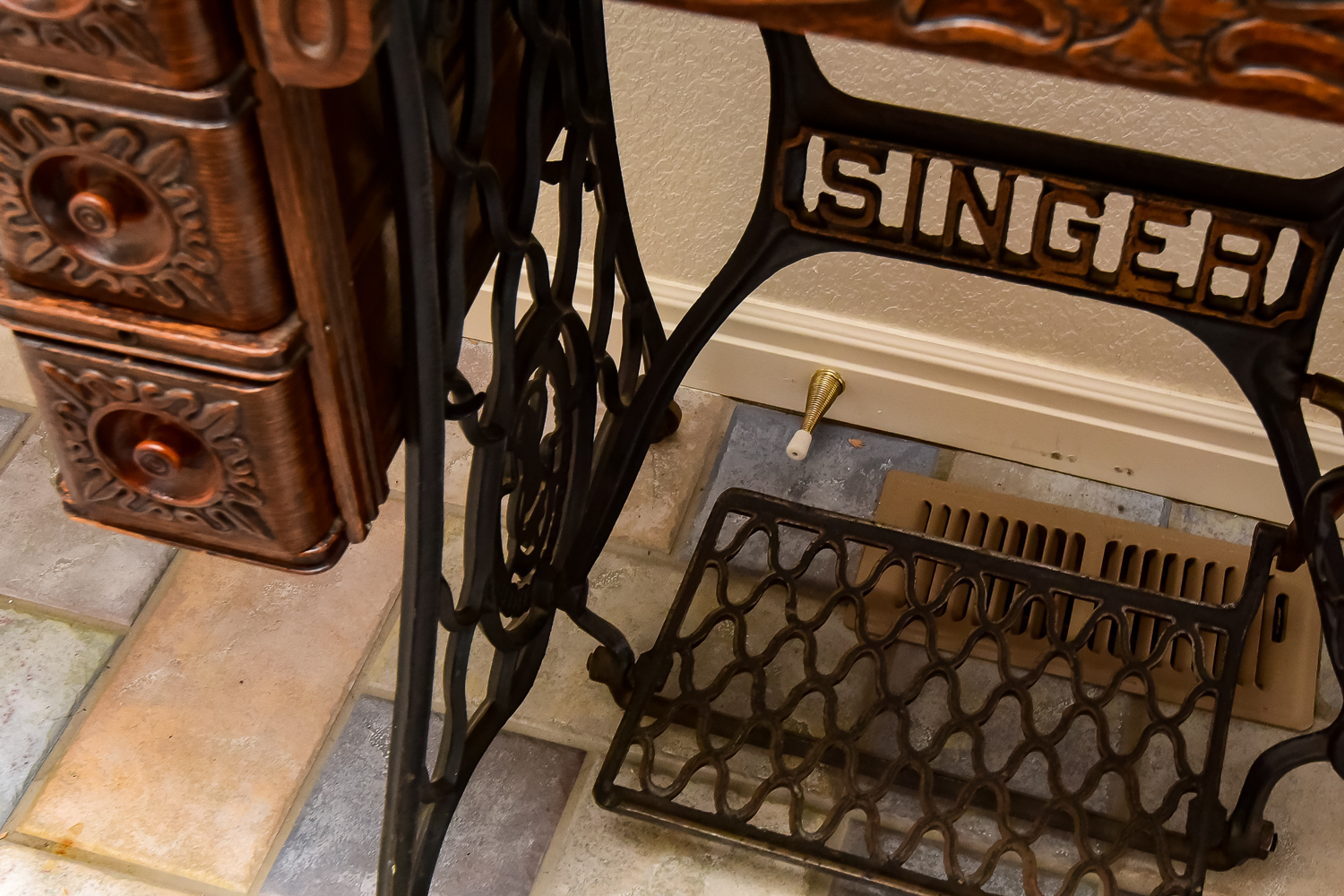 Ornate Antique Singer Sewing Machine and Table