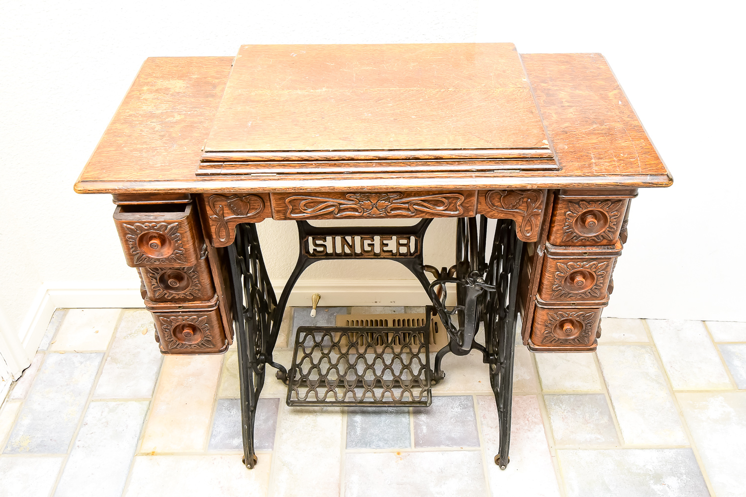 Ornate Antique Singer Sewing Machine and Table