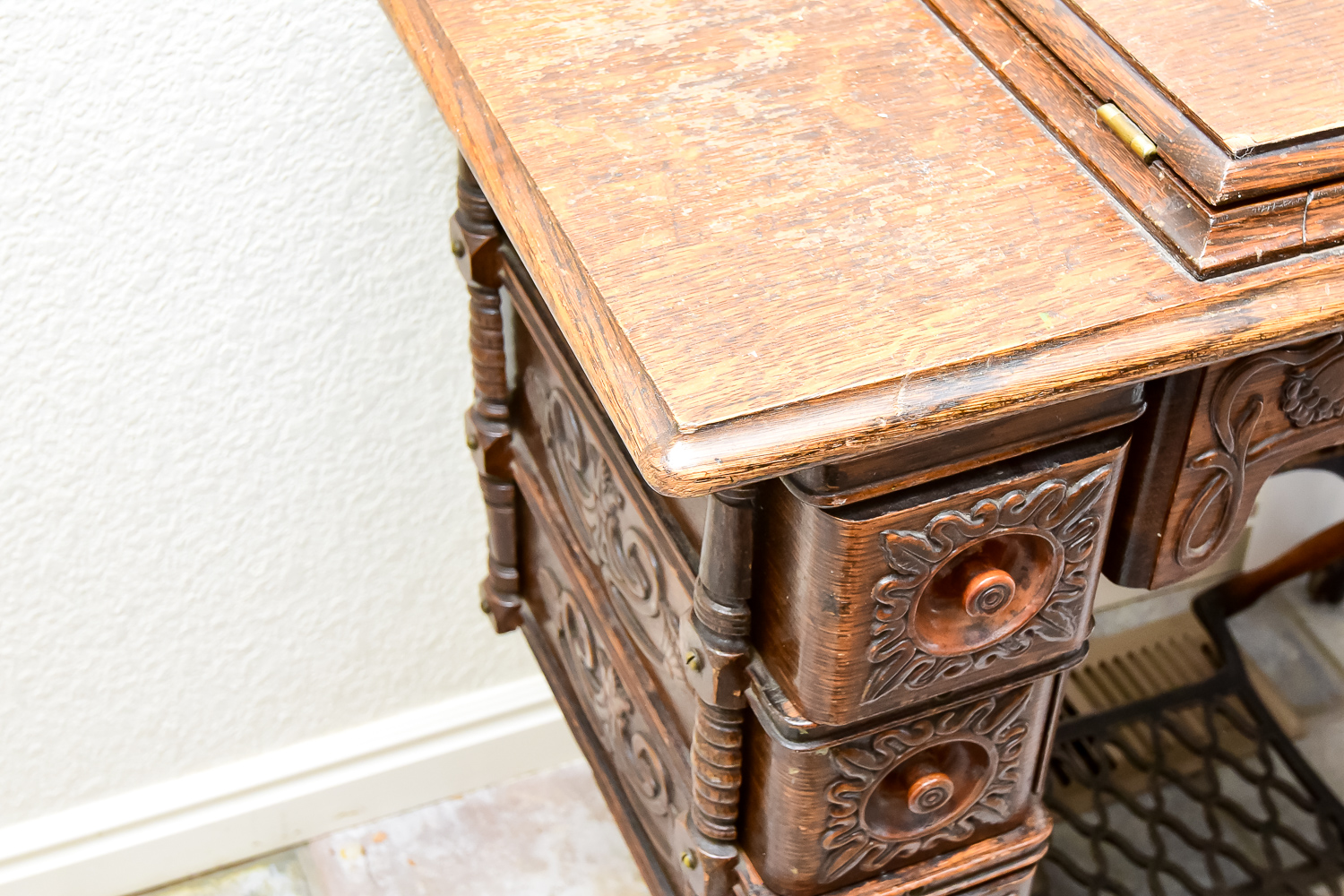 Ornate Antique Singer Sewing Machine and Table