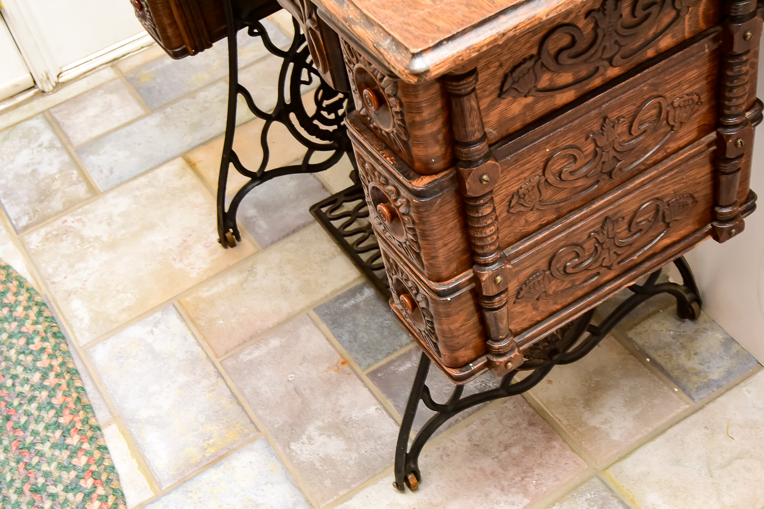 Ornate Antique Singer Sewing Machine and Table
