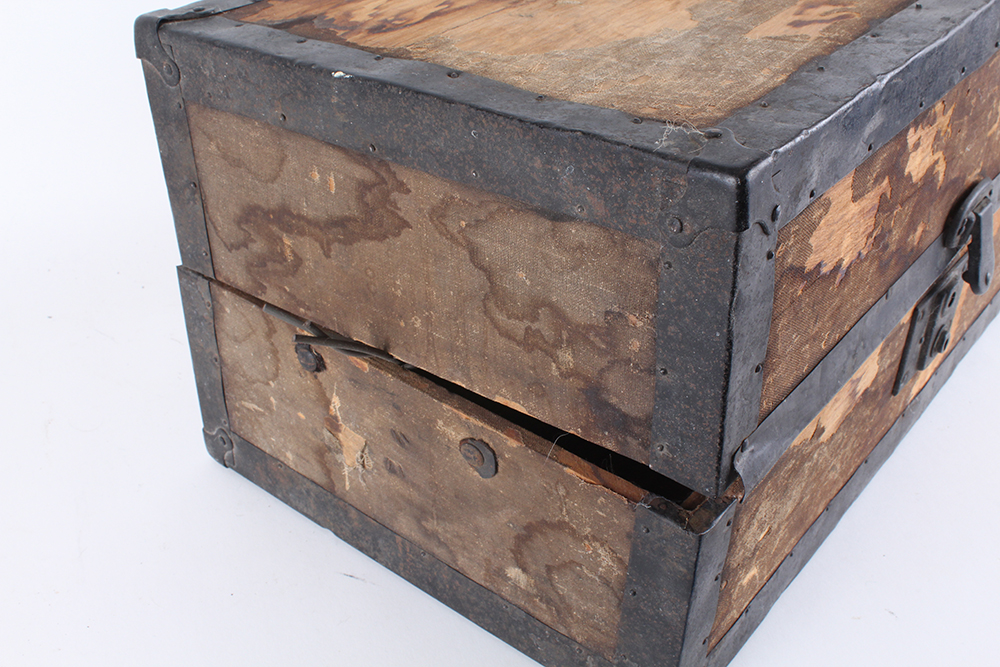Antique Wooden Doll Trunk with Metal Framing