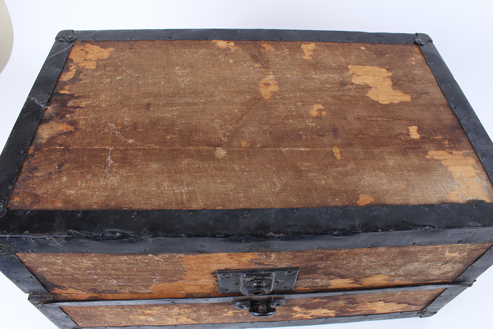 Antique Wooden Doll Trunk with Metal Framing