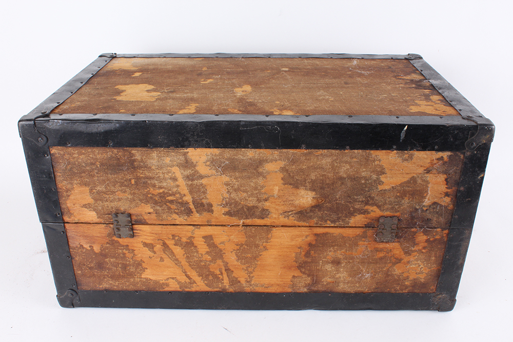 Antique Wooden Doll Trunk with Metal Framing