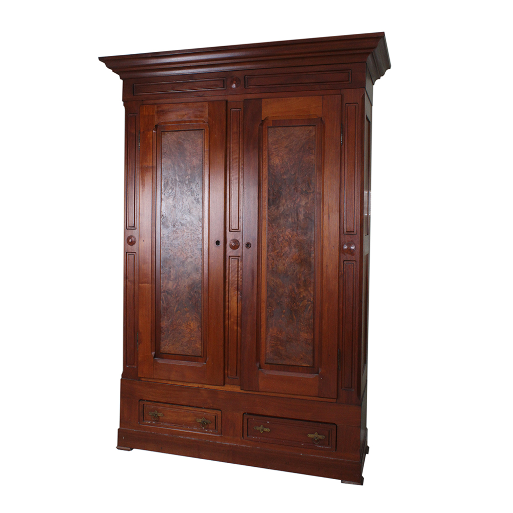 French Empire Walnut Wardrobe with Burled Panels