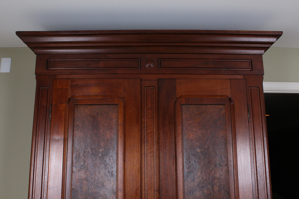 French Empire Walnut Wardrobe with Burled Panels