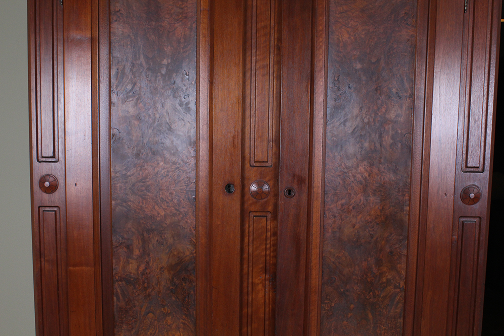 French Empire Walnut Wardrobe with Burled Panels