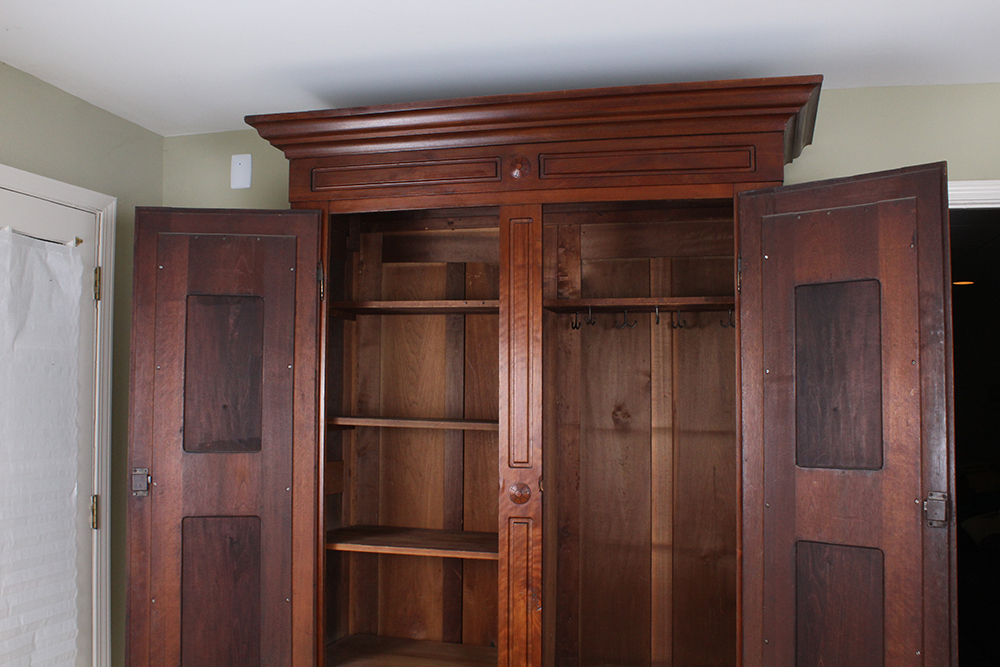 French Empire Walnut Wardrobe with Burled Panels