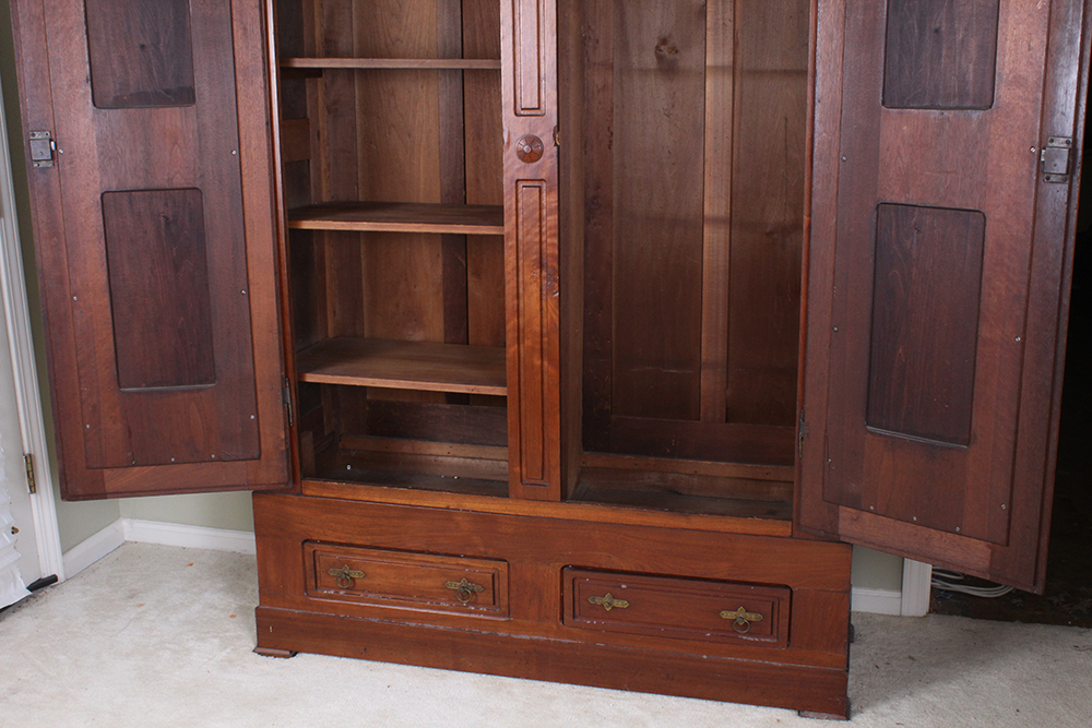 French Empire Walnut Wardrobe with Burled Panels