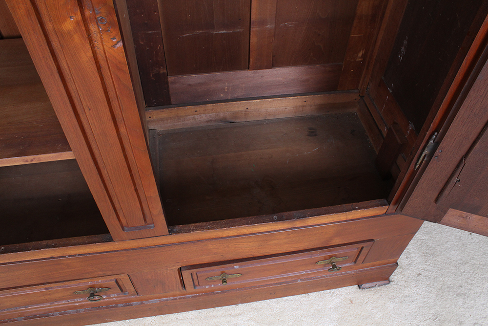 French Empire Walnut Wardrobe with Burled Panels