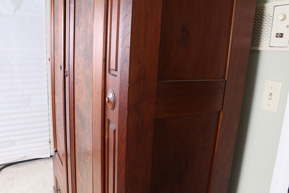 French Empire Walnut Wardrobe with Burled Panels