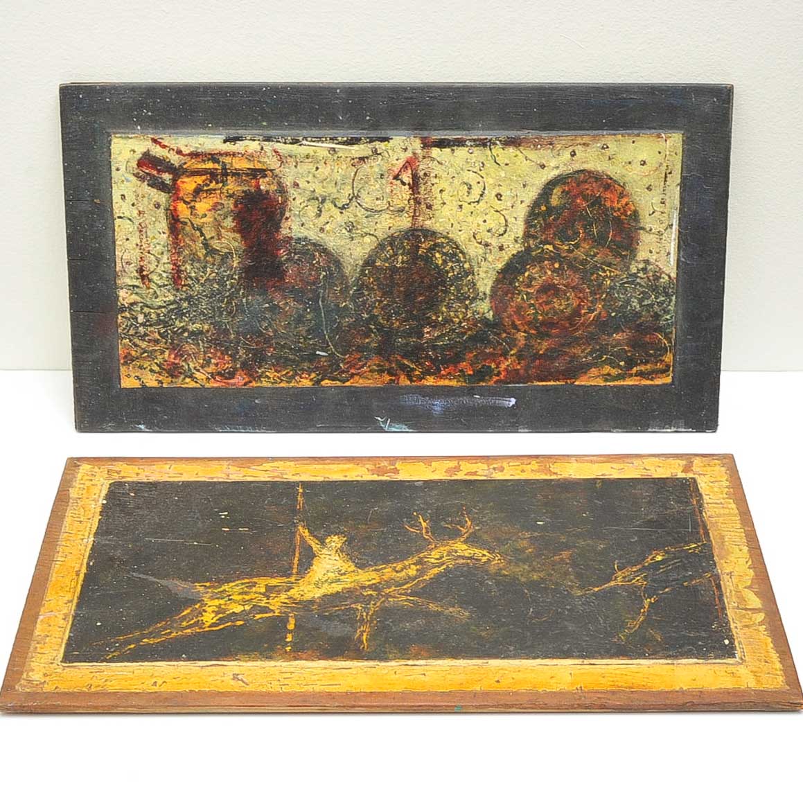 Pair of Abstract Painted Wood Artworks