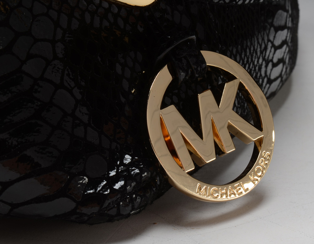 Michael Kors Textured Embossed Snakeskin Black Leather Handbag