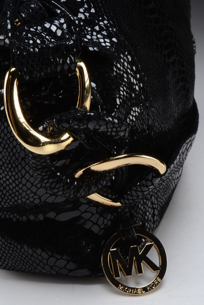 Michael Kors Textured Embossed Snakeskin Black Leather Handbag