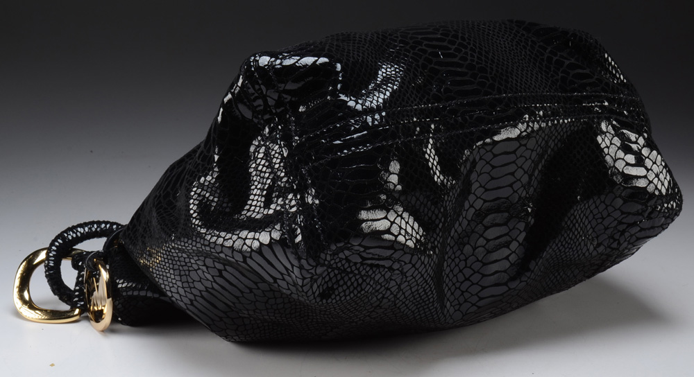 Michael Kors Textured Embossed Snakeskin Black Leather Handbag