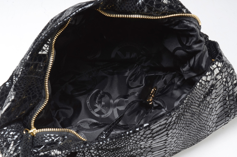 Michael Kors Textured Embossed Snakeskin Black Leather Handbag