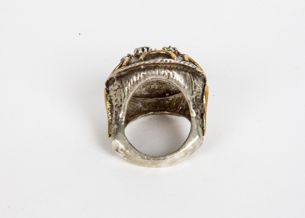 Sterling Silver Ring with Rope Trimmed Domed Top