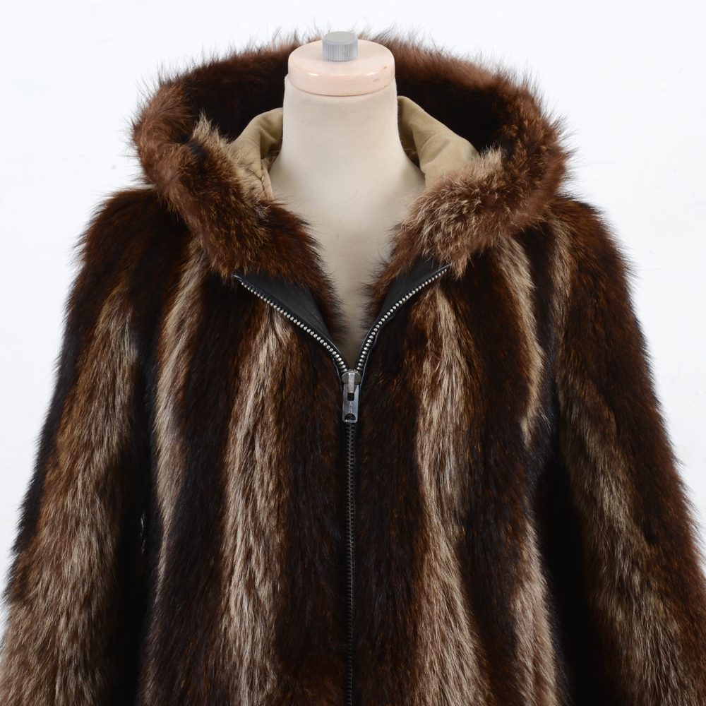 1960s Vintage Furs by Irving Poloniecki Raccoon Fur Coat