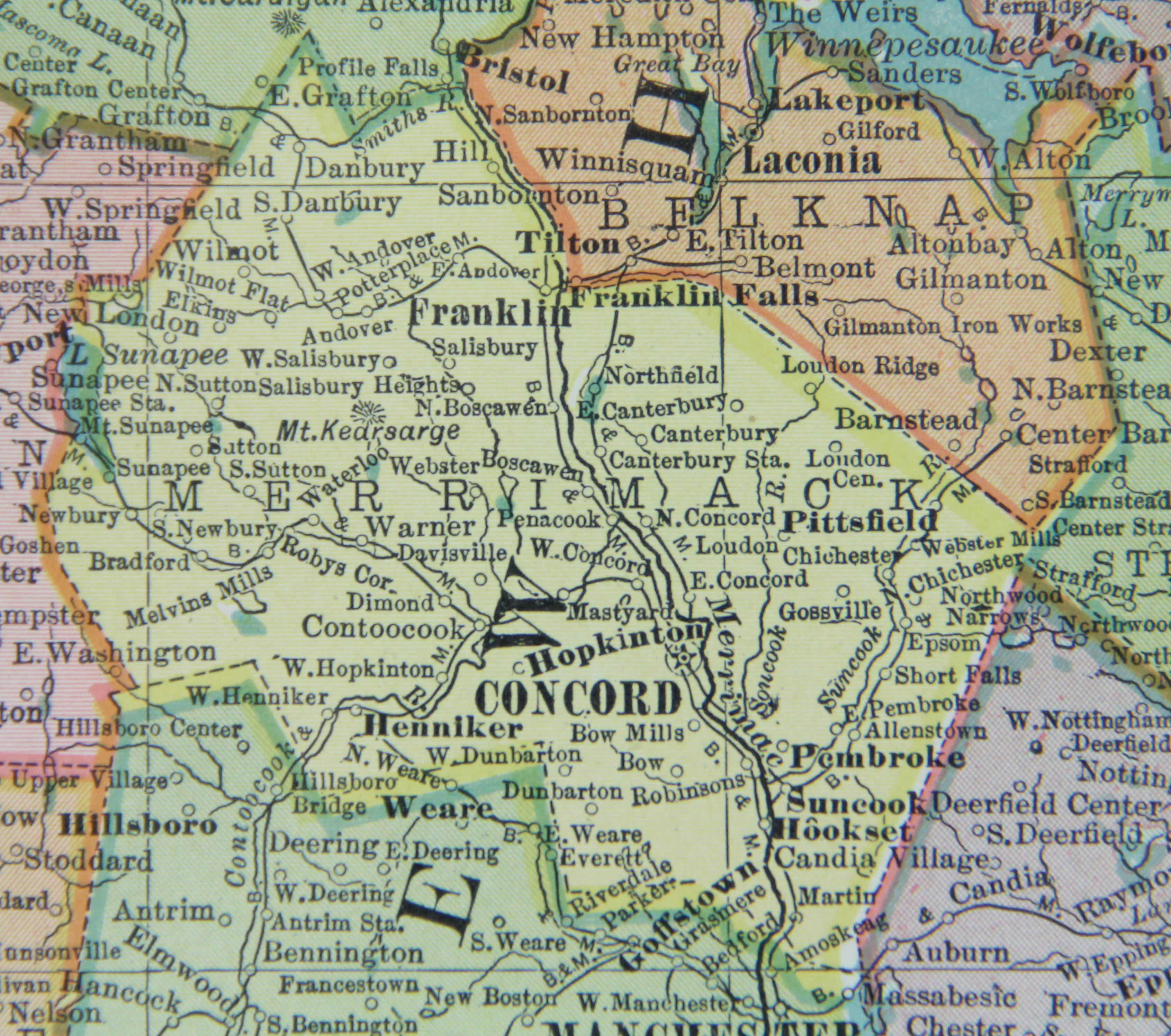 Original 1910 Map of Vermont and New Hampshire
