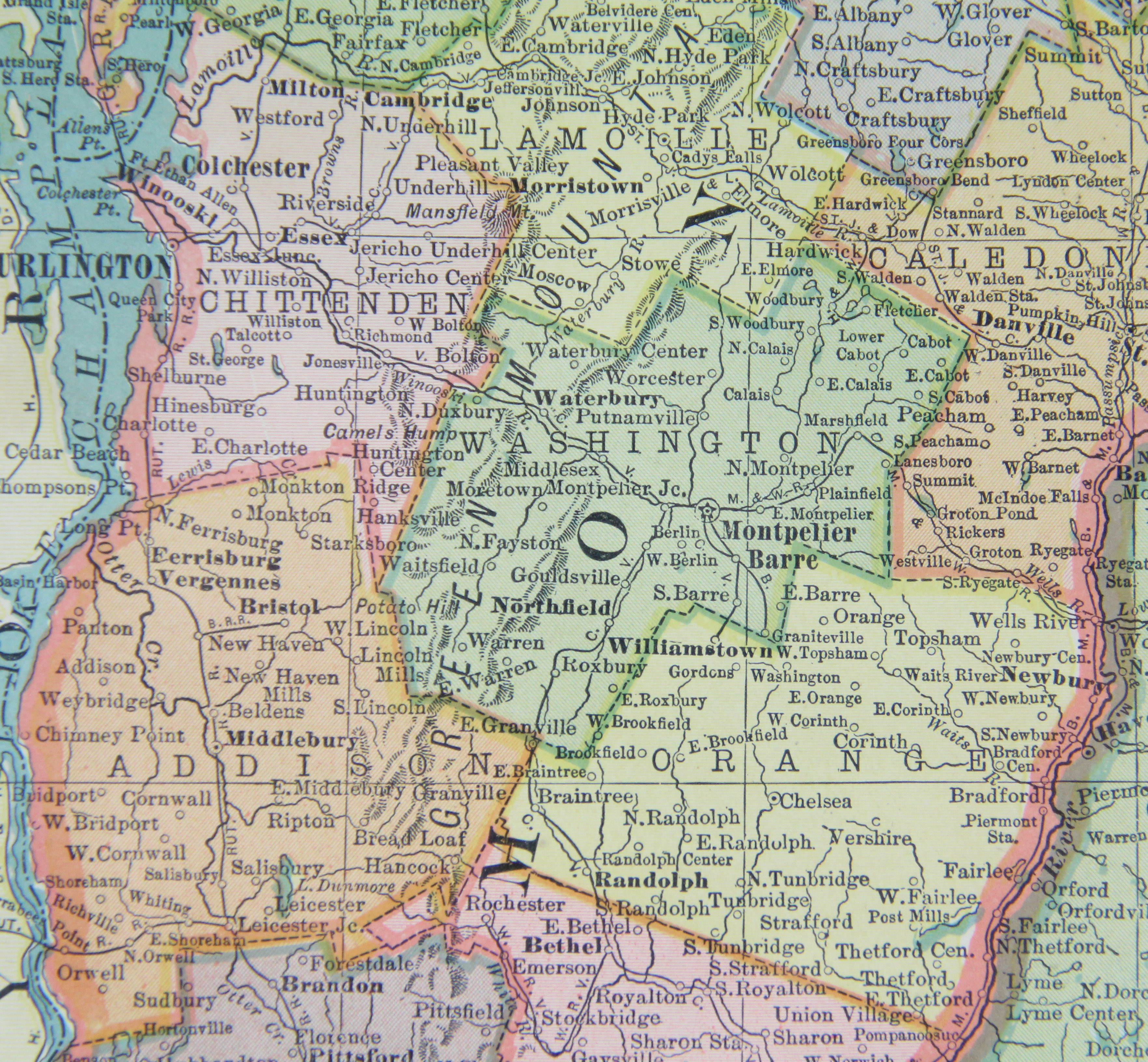 Original 1910 Map of Vermont and New Hampshire
