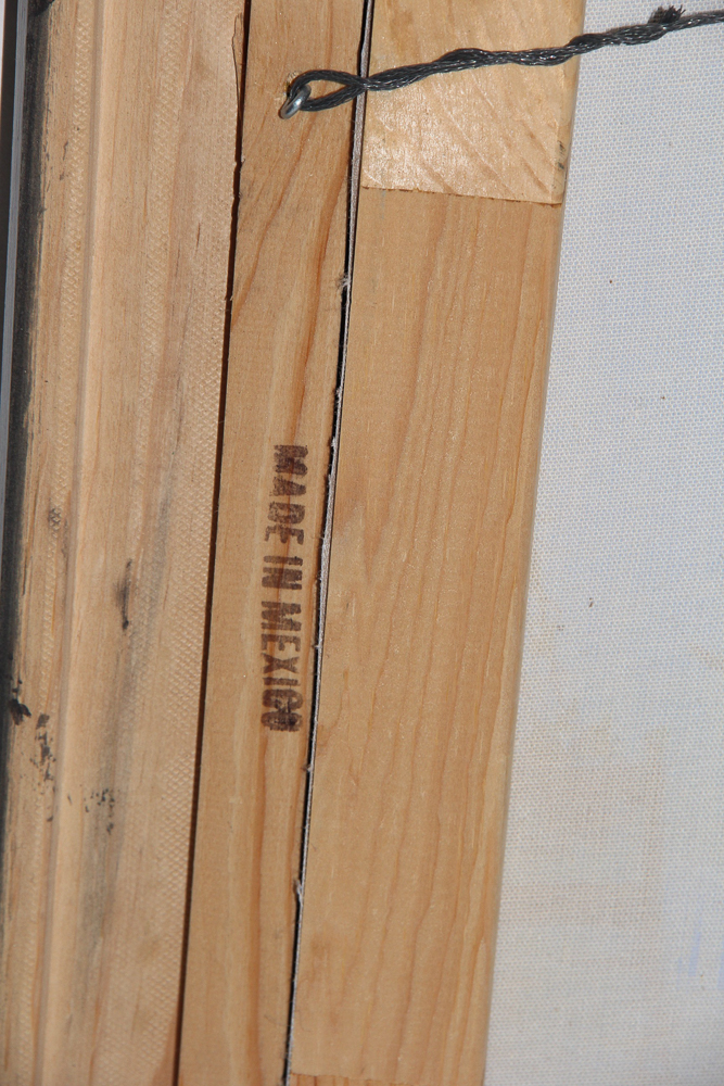 Framed Oil on Canvas Painting of Pier and Ships