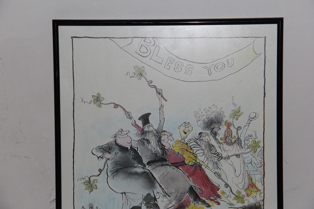 Robert Searle Offset Lithograph, "Blessing the Grapes, California Style"