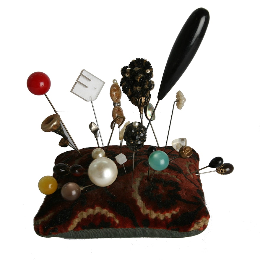 Collection of Hat Pins with Pin Cushion