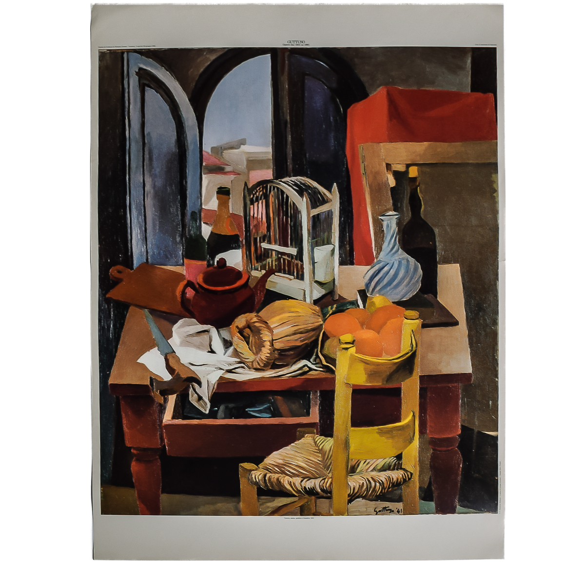 1981 Renato Guttuso "Tavolo, Sedia, Gabbia e Finestra" Art Poster