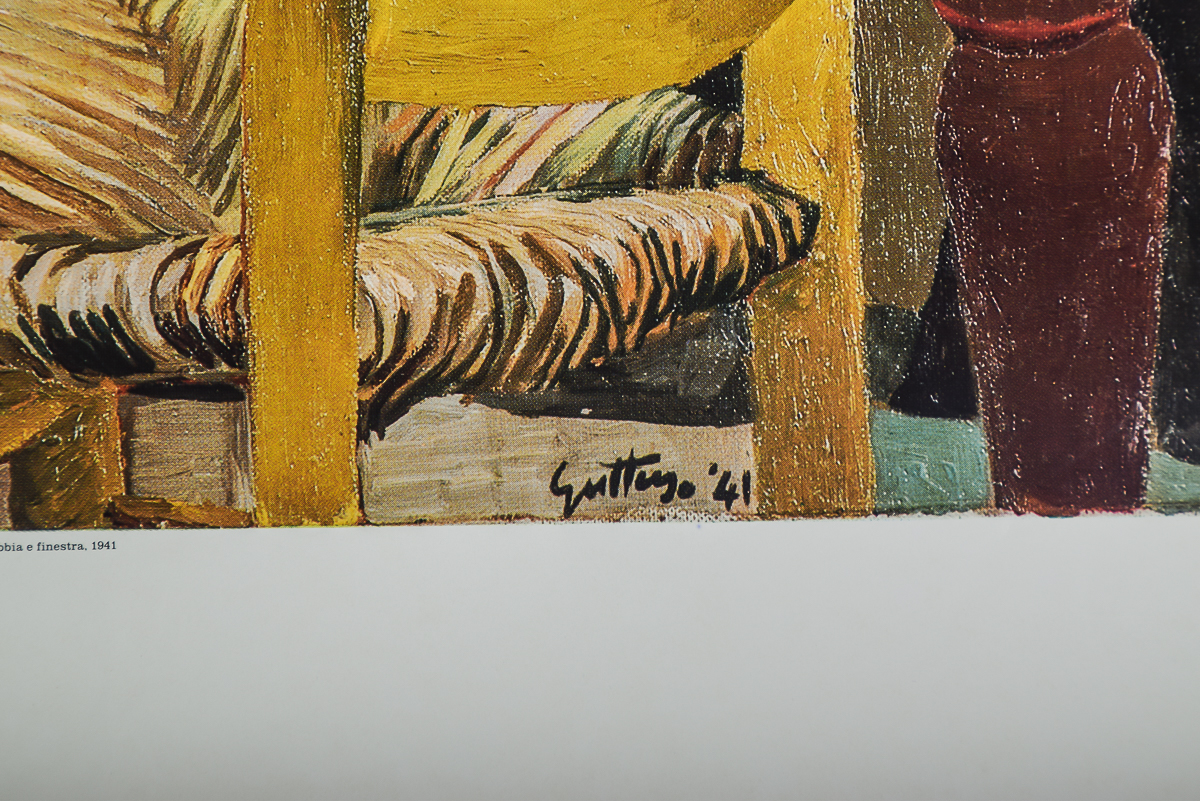 1981 Renato Guttuso "Tavolo, Sedia, Gabbia e Finestra" Art Poster