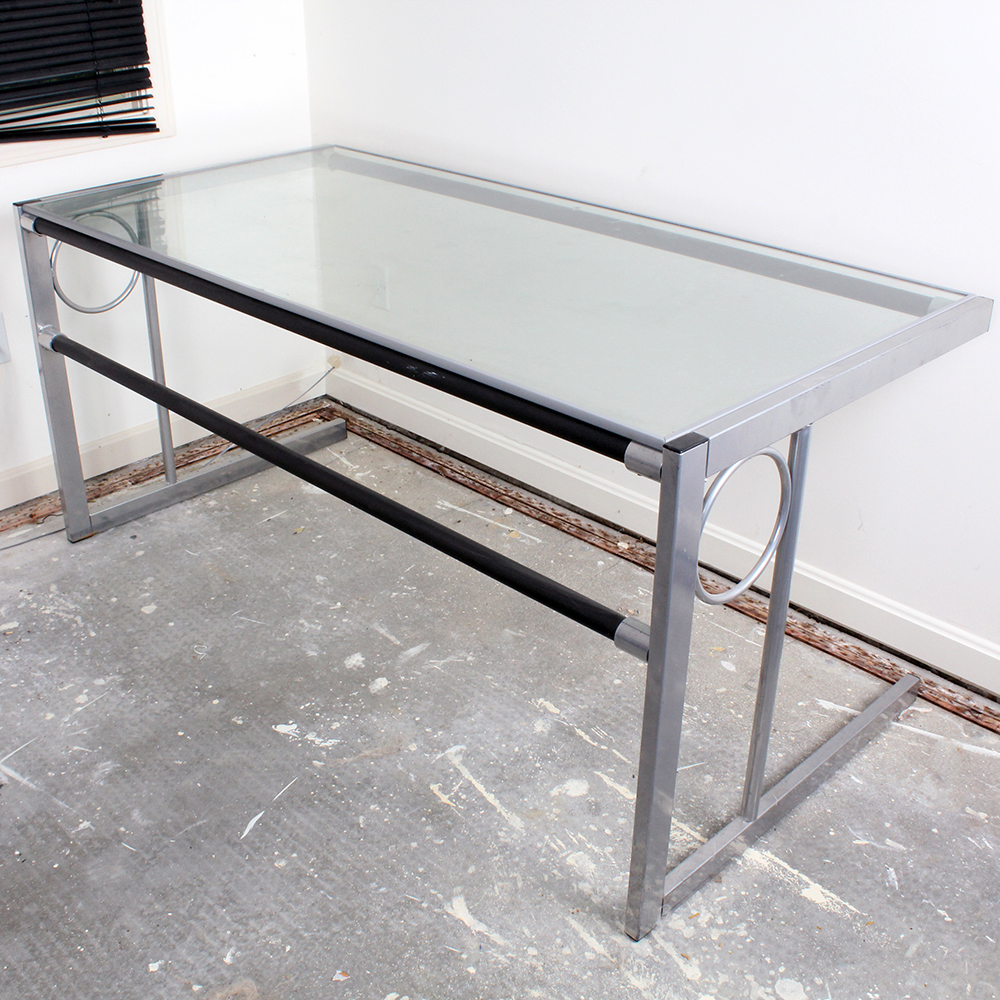 Large Contemporary Chrome and Glass Desk