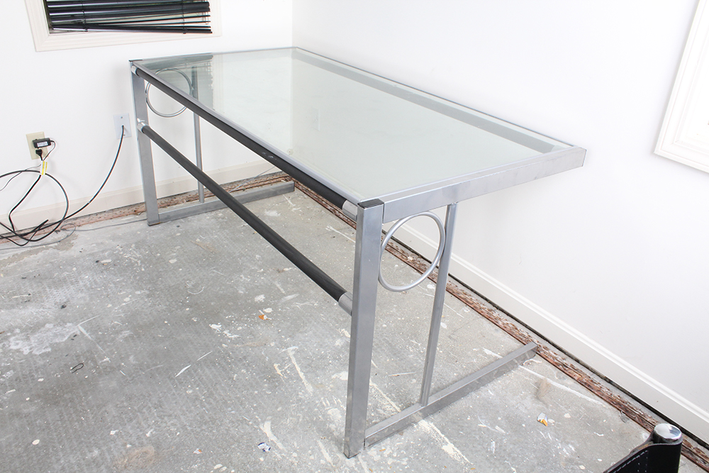 Large Contemporary Chrome and Glass Desk